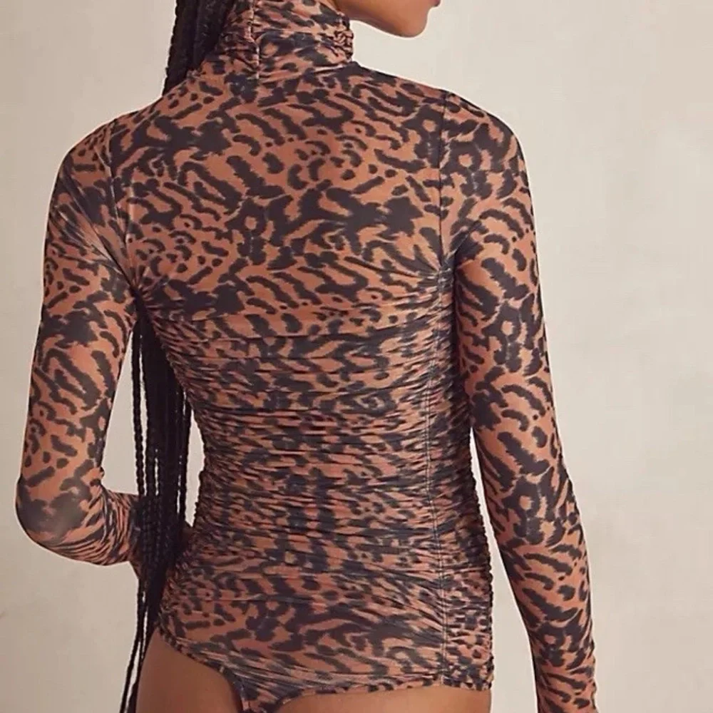 NWOT FREE PEOPLE Sz L UNDER IT ALL PRINTED MESH BODYSUIT ANIMAL LEOPARD PRINT - Picture 2 of 8